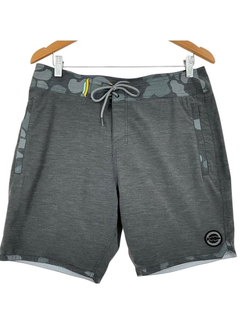 Marsh Wear Swim Board Shorts Mens 32 Gray Camo Quick Dry Stretch Pockets Beach
